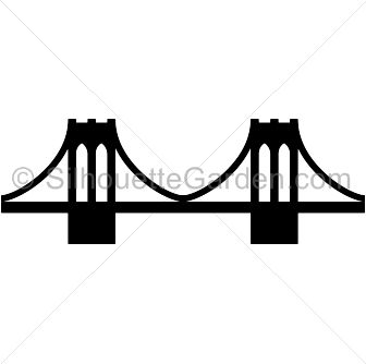 Silhouette of a double-span suspension bridge with two towers and cables.