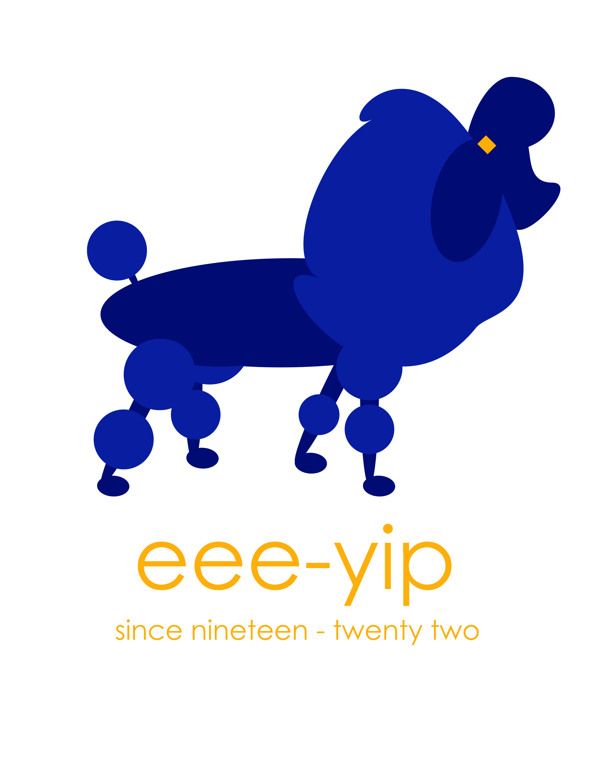 Blue stylized poodle logo with yellow accent, labeled "eee-yip since nineteen-twenty two".