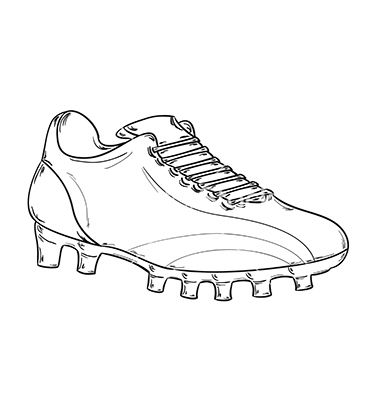 Black-and-white line drawing of a classic football cleat with laces and molded studs.