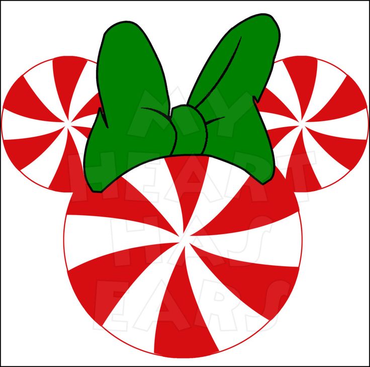 Minnie Mouse silhouette made of red-and-white peppermint candies with a green bow.