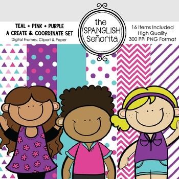 Teal, Pink & Purple Create & Coordinate Clipart Set | The SPANGLISH Señorita