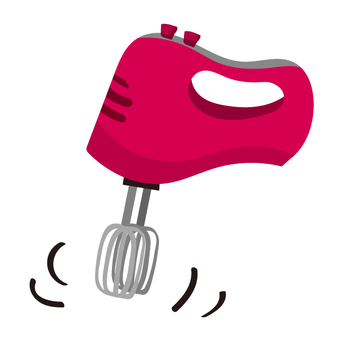 Bright pink electric hand mixer with dual beaters, illustrated in a clean, modern style.