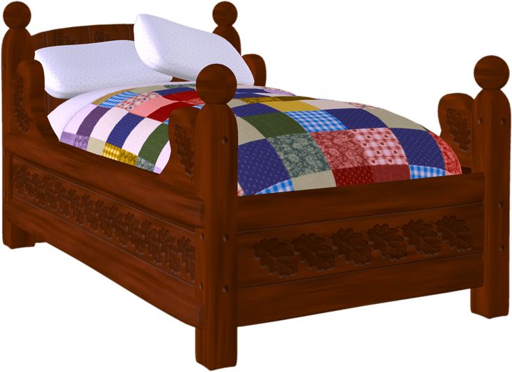 Rustic Wooden Bed with Patchwork Quilt - Traditional Craftsmanship & Cozy Comfort
