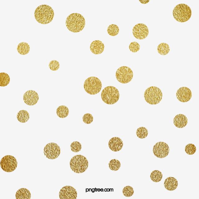 Gold glitter confetti dots scattered on white background, festive and elegant decorative pattern.