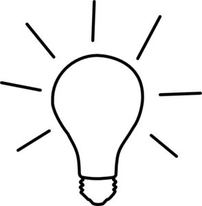 Simple black-and-white line drawing of a glowing lightbulb with radiating lines, symbolizing an idea or innovation.
