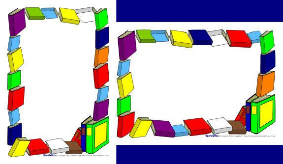 Colorful 3D books arranged to form the letters "D" and "O" on a white background with blue borders.