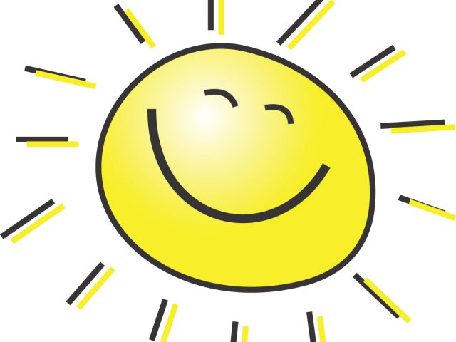 A cheerful yellow sun with a smiling face and radiating rays, symbolizing happiness and positivity.