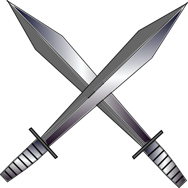 Two crossed silver daggers with detailed hilts and metallic blades on white background.