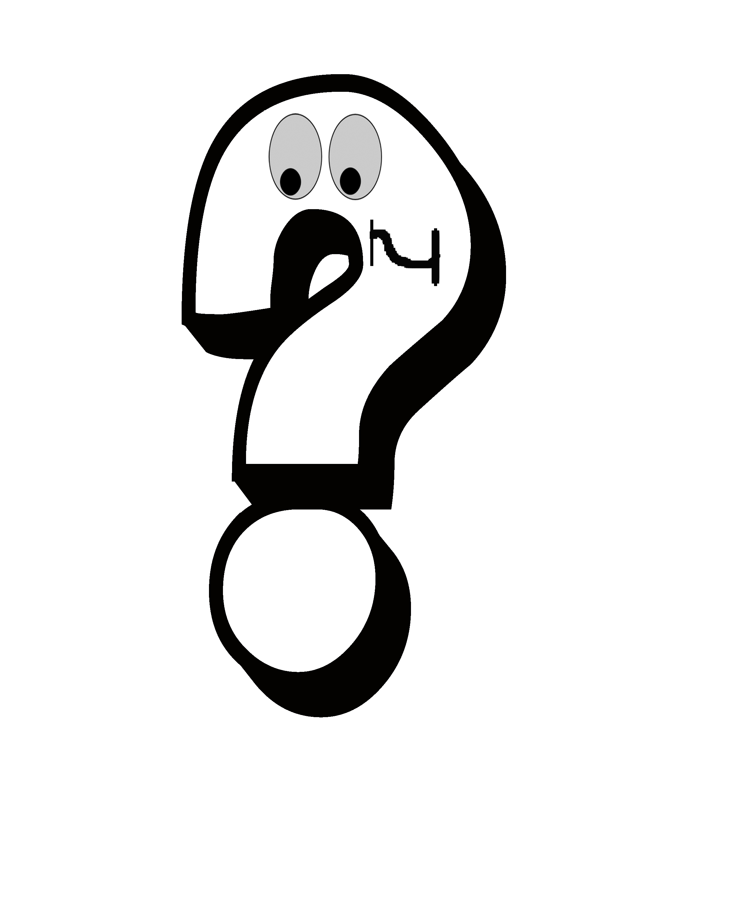 A cartoon ghost shaped like a question mark with big eyes and a surprised expression.