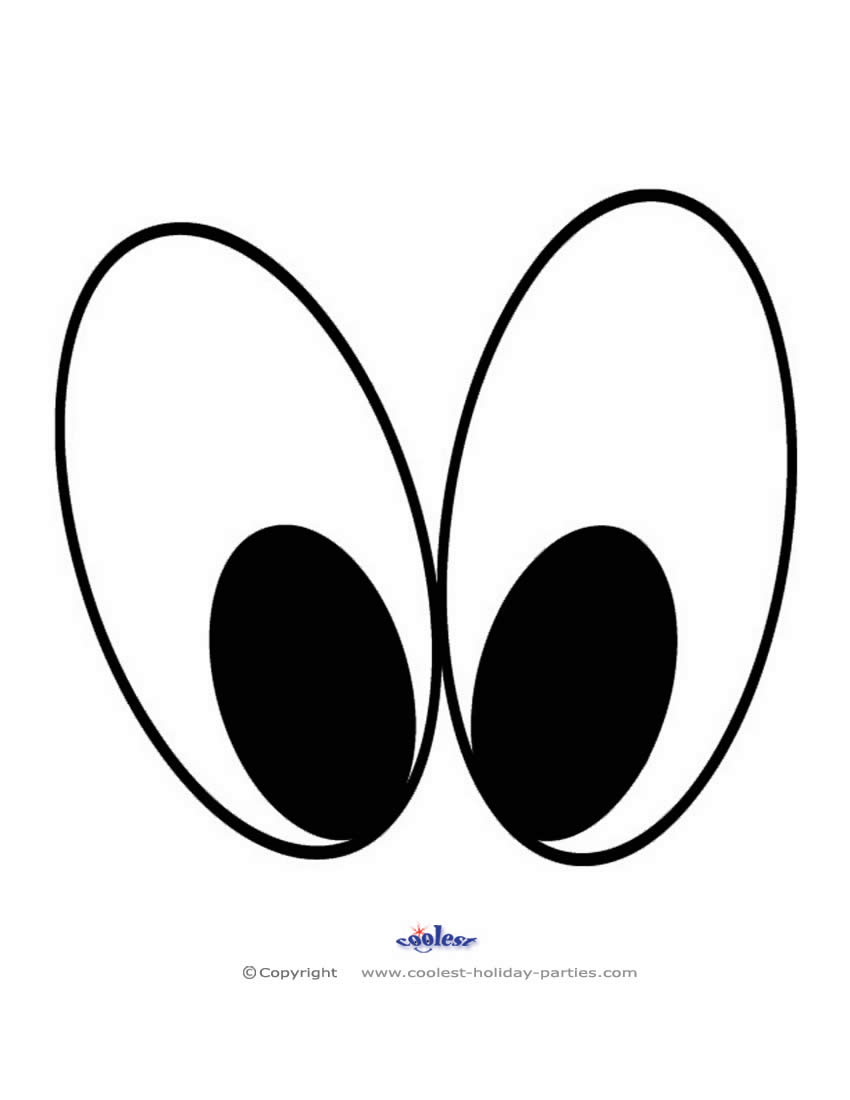 Simple black-and-white cartoon eyes with large oval pupils and white sclera, ideal for printables or crafts.