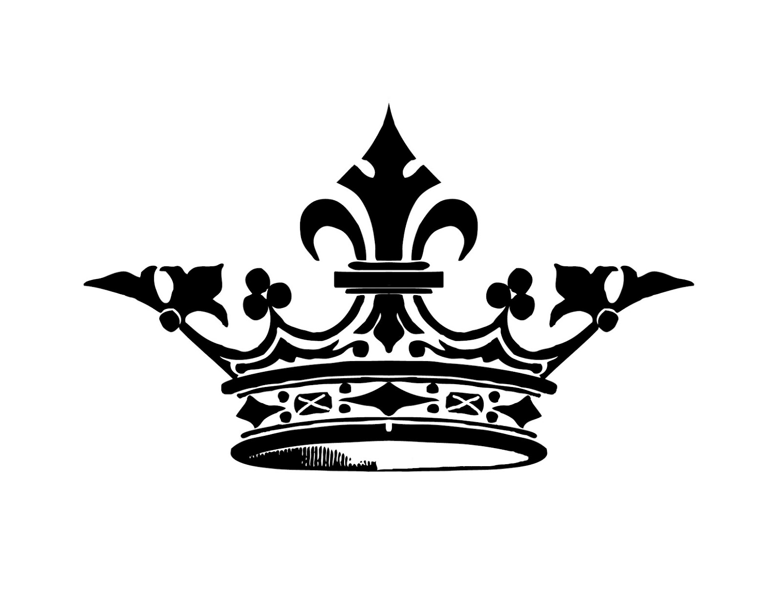 ornate black-and-white royal crown featuring a central fleur-de-lis and decorative motifs