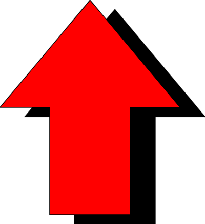 Bold red upward-pointing arrow on a black background, symbolizing direction, growth, or navigation.