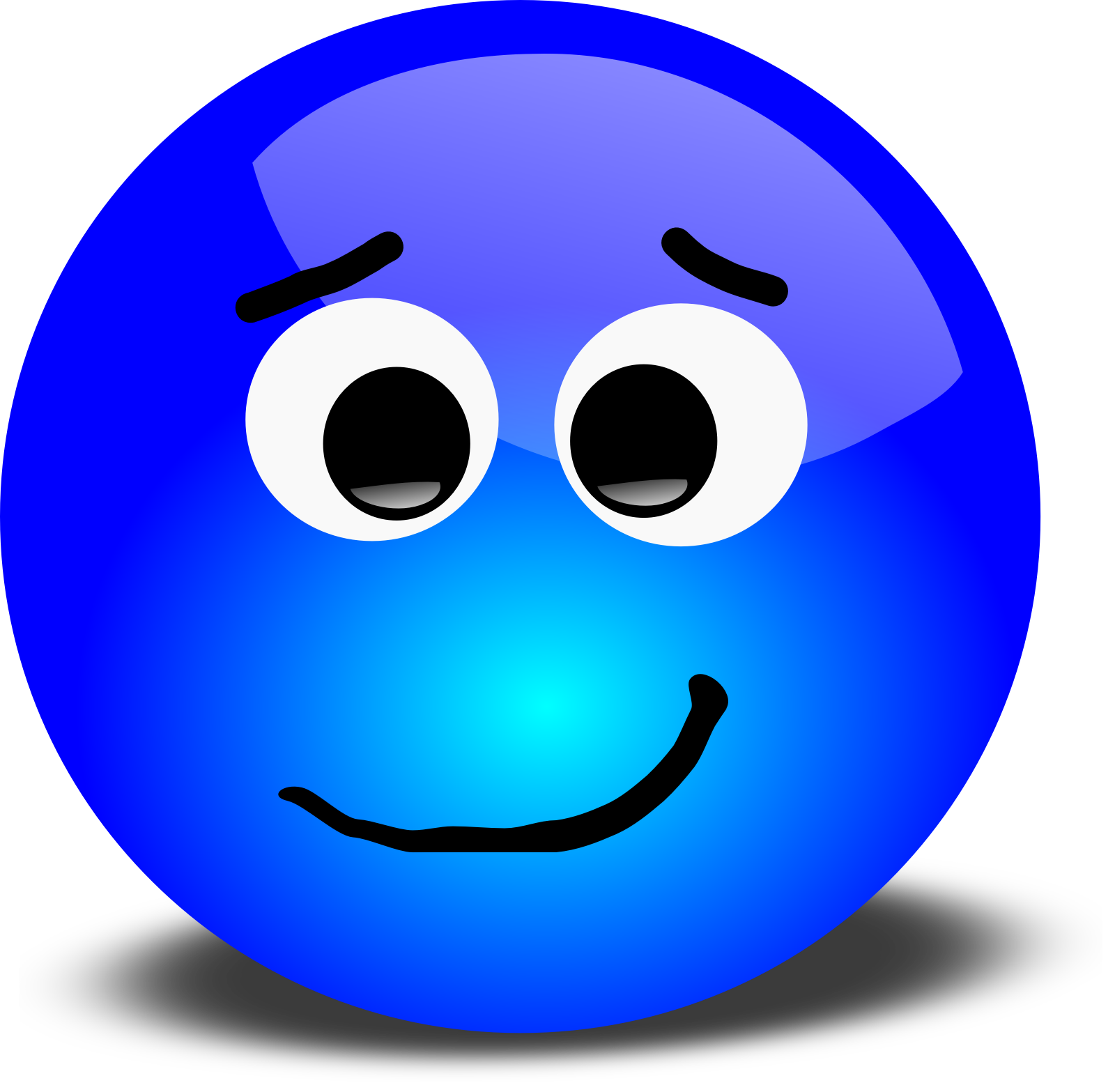 Blue cartoon emoji with raised eyebrows, wide eyes, and a subtle smile, expressing mild surprise or curiosity.