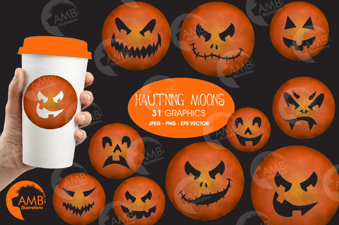 Haunting Moons - 31 Spooky Pumpkin Face Graphics for Halloween Design