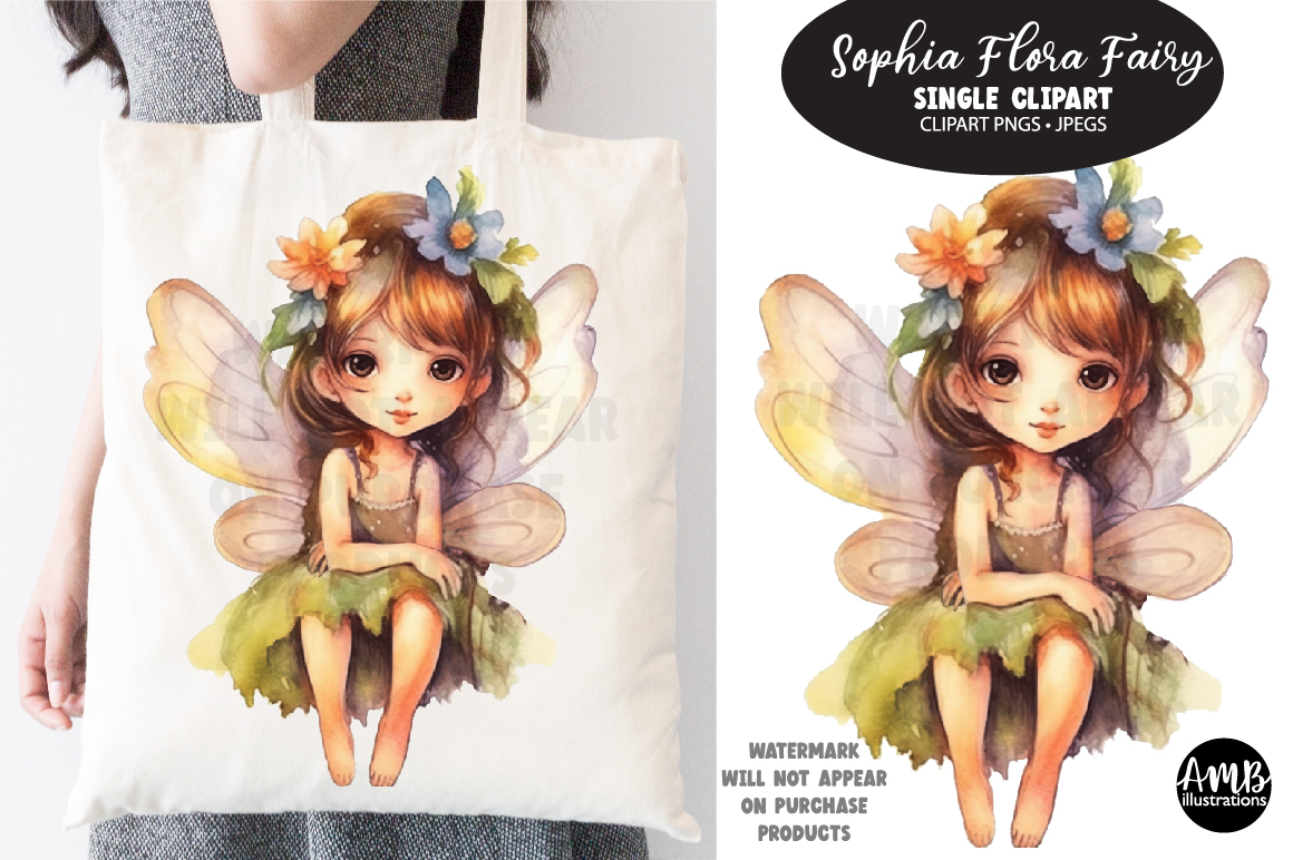 Sophia Flora Fairy Clipart - Watercolor Fairy Illustration for Print & Digital Use