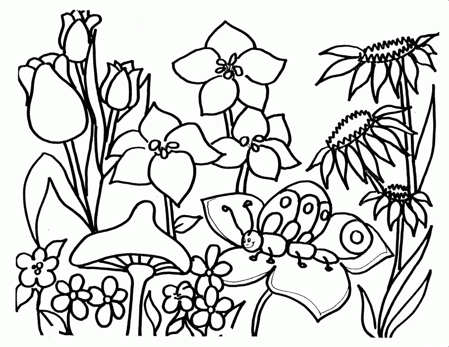 Printable Spring Garden Coloring Page for Kids & Adults