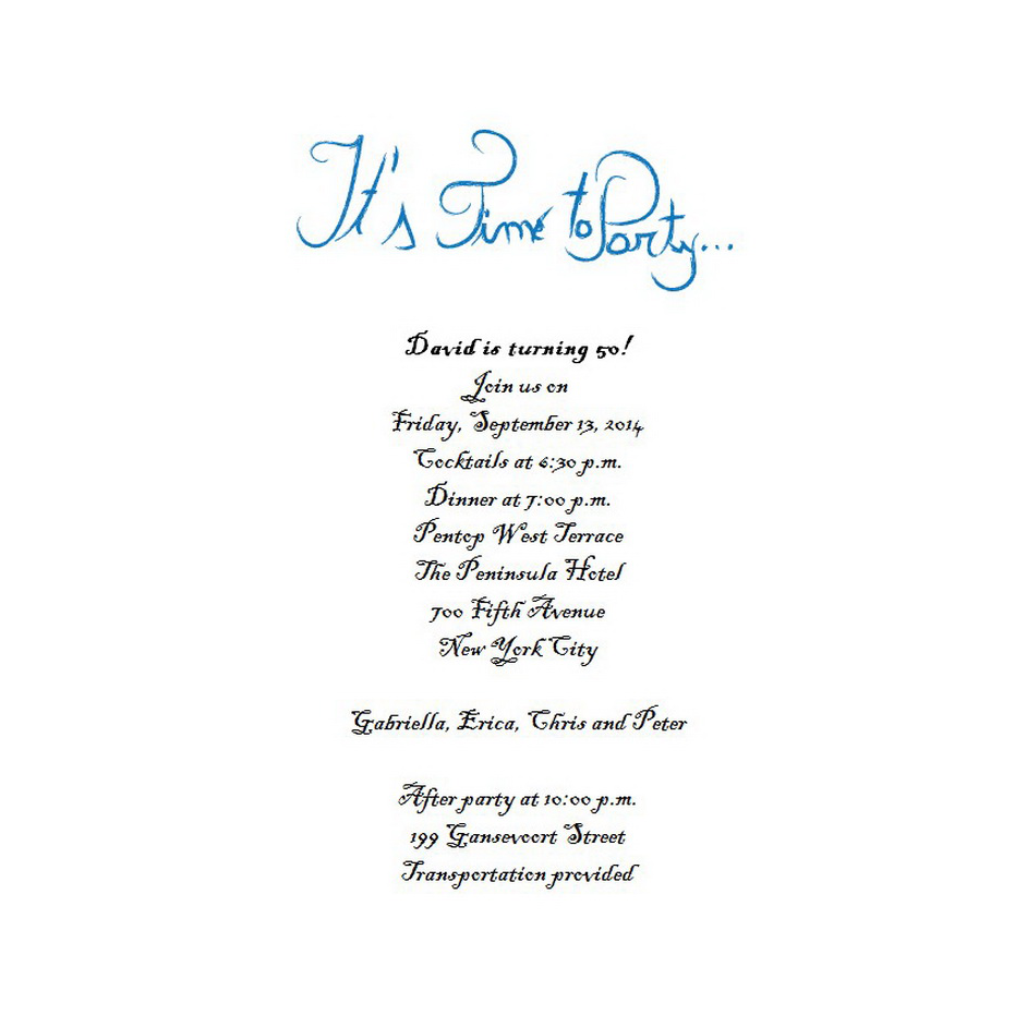 David’s 50th Birthday Party Invitation - The Peninsula Hotel, NYC