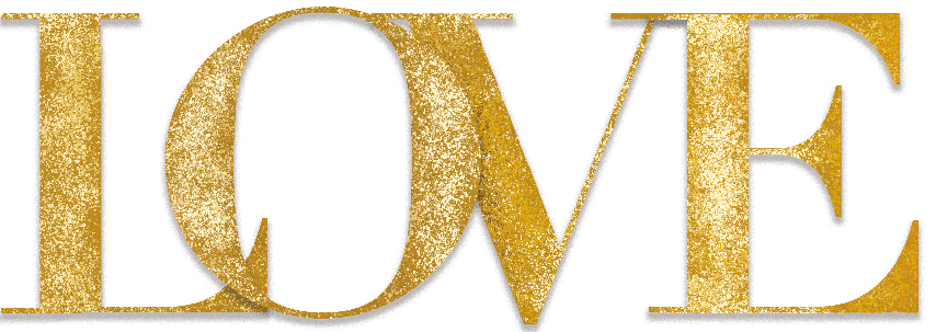 Love Typography Art - Golden Glitter Word Design for Weddings & Celebrations