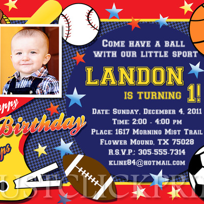 Landon’s 1st Birthday Sports-Themed Party Invitation | Printable Template