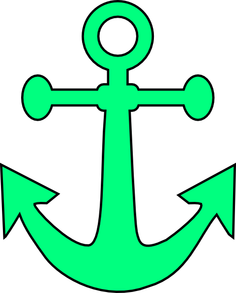 Bright green stylized anchor icon on black background, simple vector illustration.