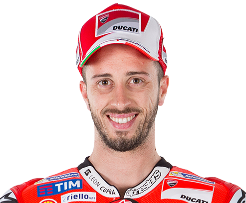 Smiling motorcycle racer in Ducati racing gear and cap, featuring sponsor logos including TIM and Michelin.