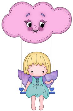 Cute Fairy on Swing with Smiling Cloud Illustration