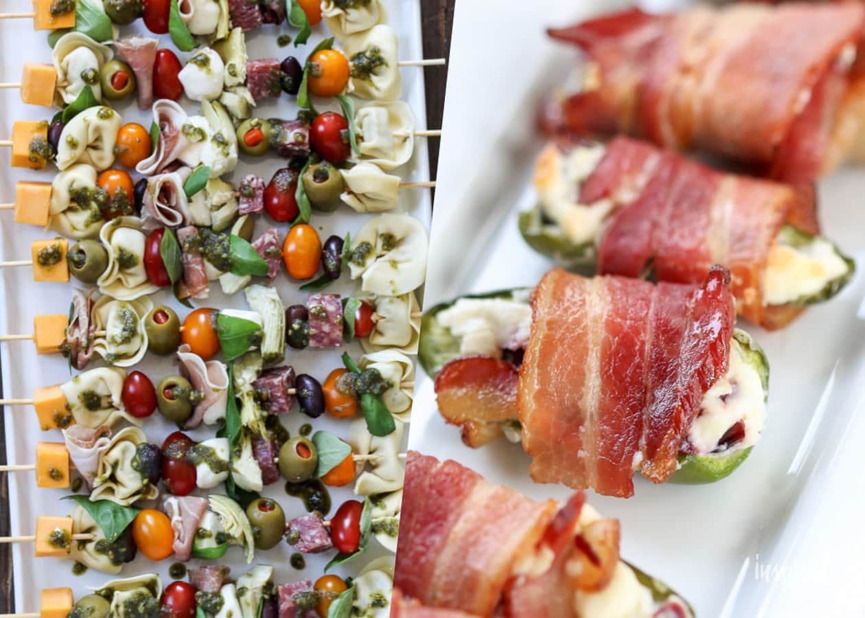 Easy Party Appetizers: Antipasto Skewers & Bacon-Wrapped Jalapeño Poppers