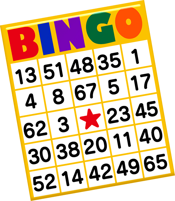 Colorful bingo card with numbers and a red star marking the center free space.