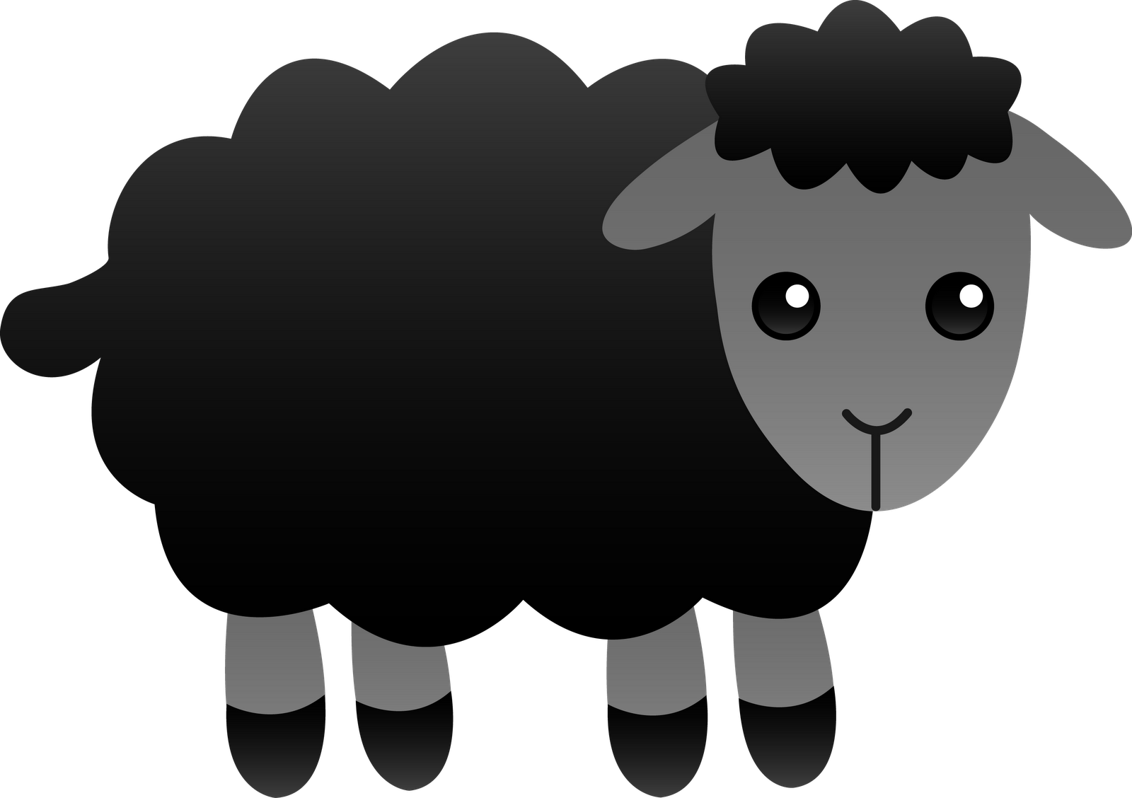 Cute cartoon black sheep with gray face, legs, and expressive eyes on transparent background.
