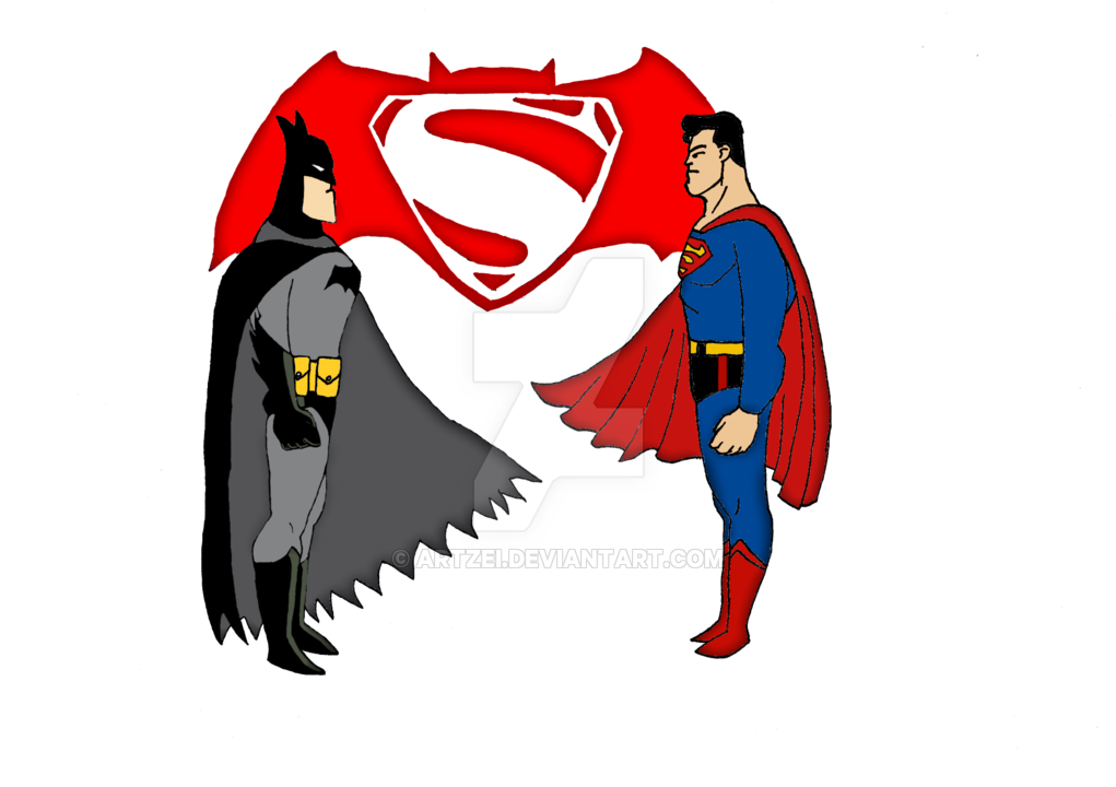 Batman and Superman face off against a cosmic backdrop with a merged S/B logo behind them.