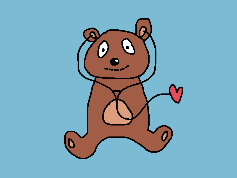 Friendly cartoon brown bear sitting upright with expressive eyes and claws visible.