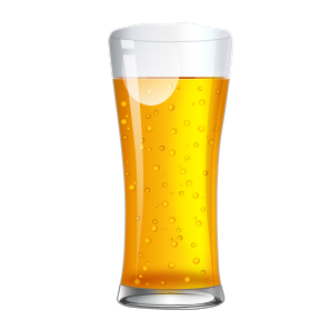 A tall glass of golden beer with a frothy white head and rising bubbles, served on a transparent background.