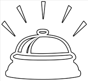Line drawing of a classic service bell with radiating lines indicating it's ringing.