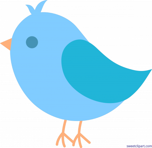 Blue cartoon bird with orange beak and feet, stylized vector illustration on transparent background.