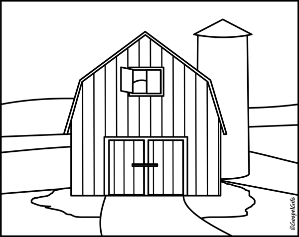 Farm Barn Coloring Page - Printable Rural Scene for Kids & Adults