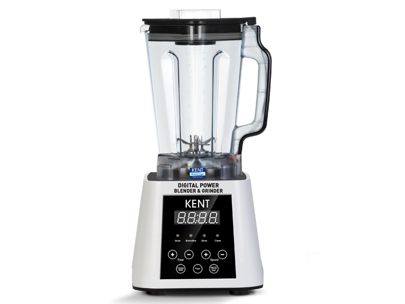 Kent Digital Power Blender & Grinder with transparent jar and digital display showing timer and speed controls.