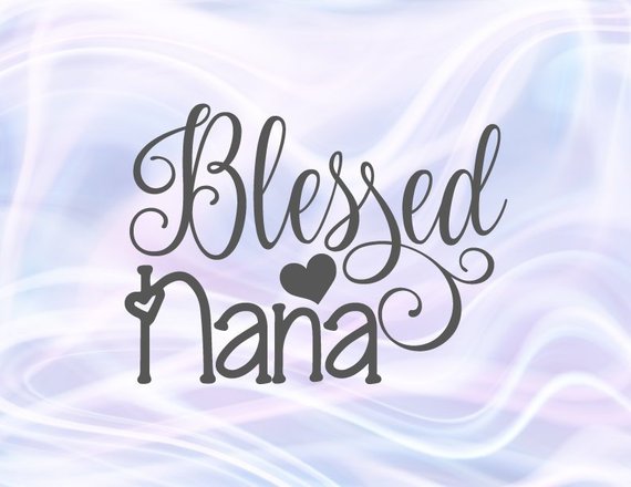 Elegant "Blessed Nana" script with heart accent on soft pastel swirl background.