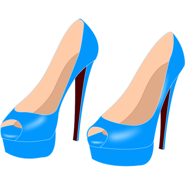 Bright blue peep-toe platform high heels with red soles and beige insoles, shown in side profile against white background.