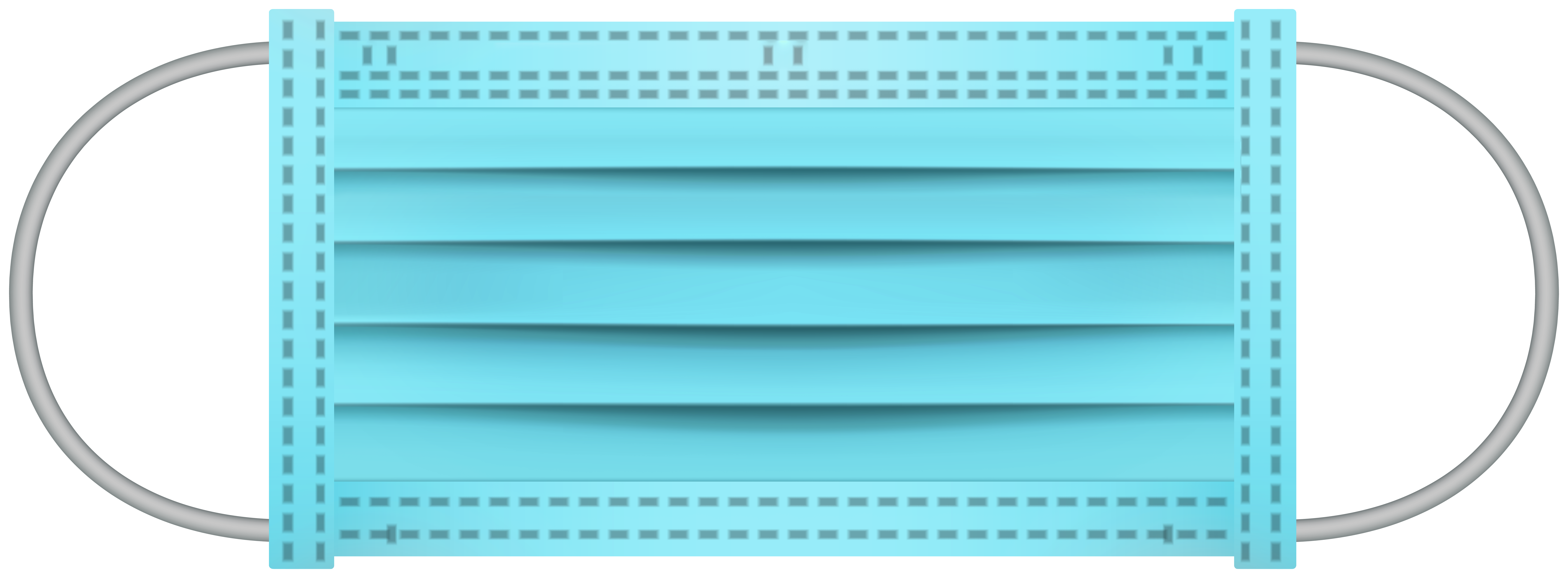 Blue surgical face mask with pleats and ear loops on a gray background.