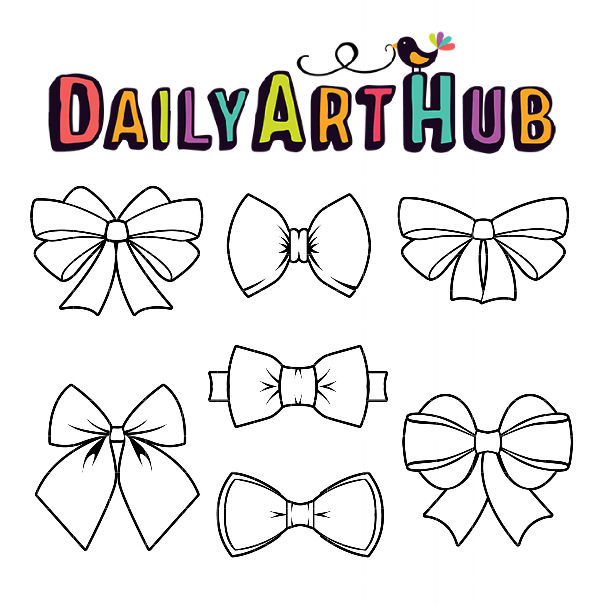 Bow Ribbon Outline Drawing Clip Art for Scrapbooking Card Making Cupcake  Toppers Paper Crafts 