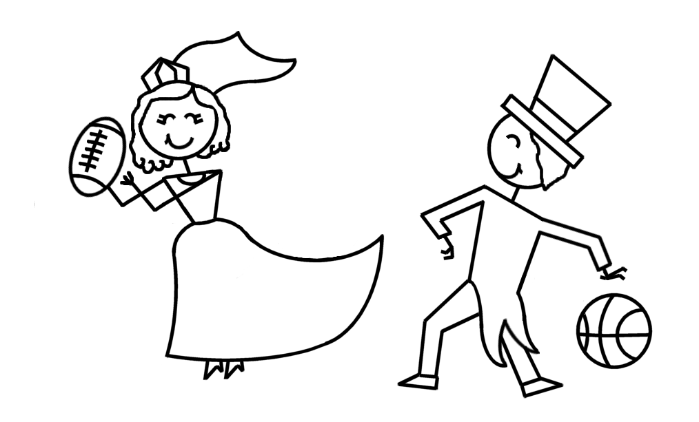 Fun Sports-Themed Wedding Illustration - Bride & Groom with Football and Basketball
