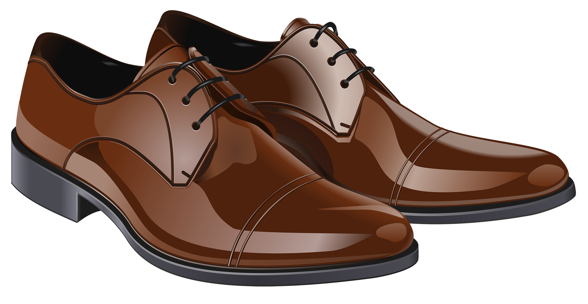Polished brown leather Oxford dress shoes with black laces and welted soles, displayed on a dark stand.