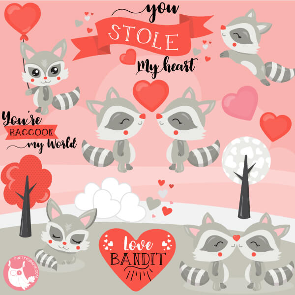 Raccoon Valentine’s Day Clipart - Adorable Love Illustrations for Cards & Crafts