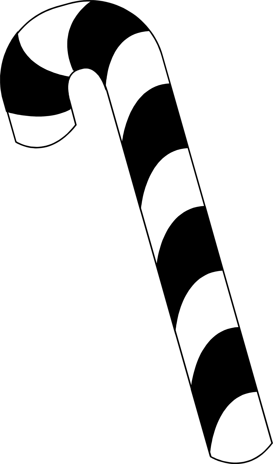 Black and white abstract pattern of curved white shapes on a black background, resembling stylized candy cane stripes or flowing ribbons.