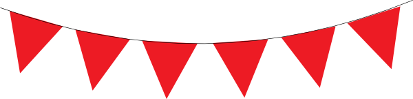 Red triangular bunting flags strung on a black line against a white background, ideal for festive decoration.