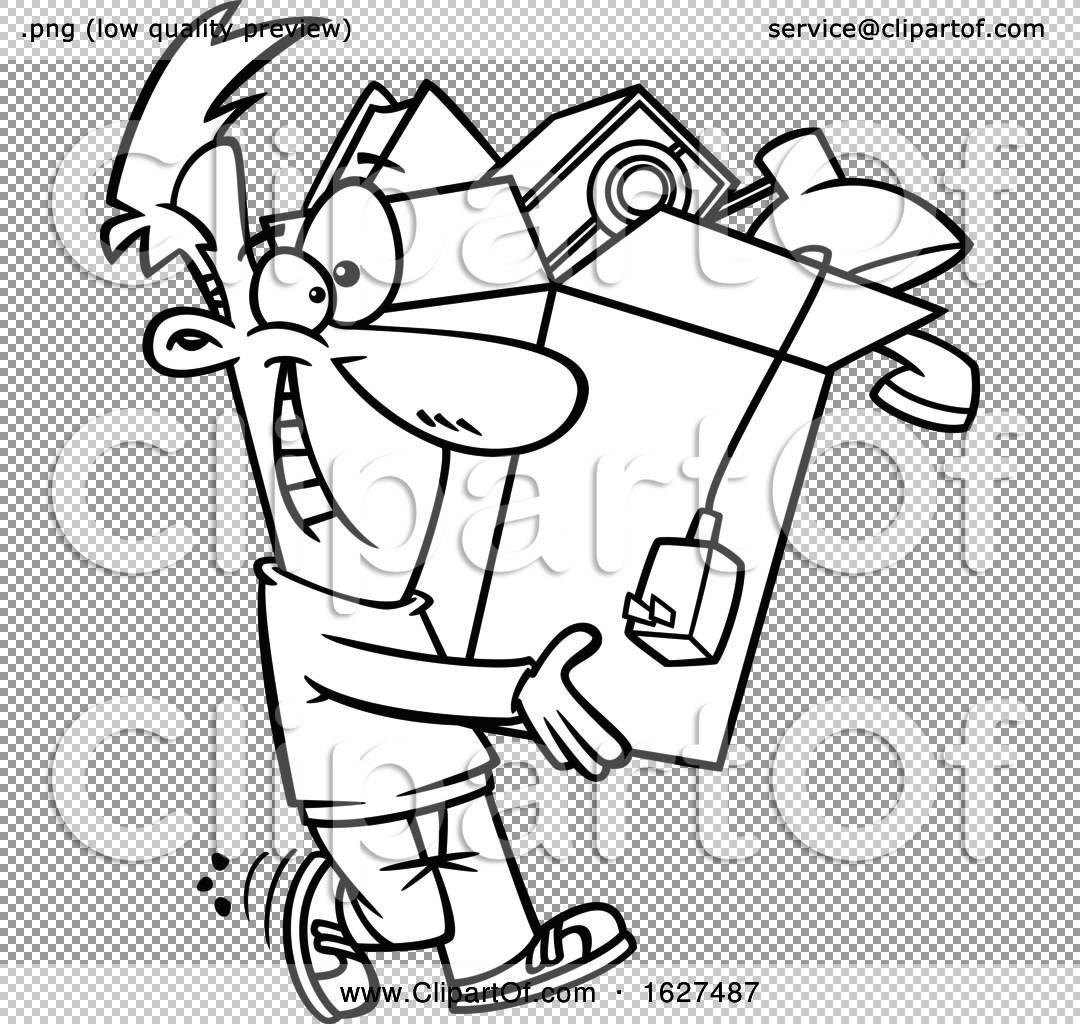 Happy Man Carrying Box of Electronics - Clip Art Illustration
