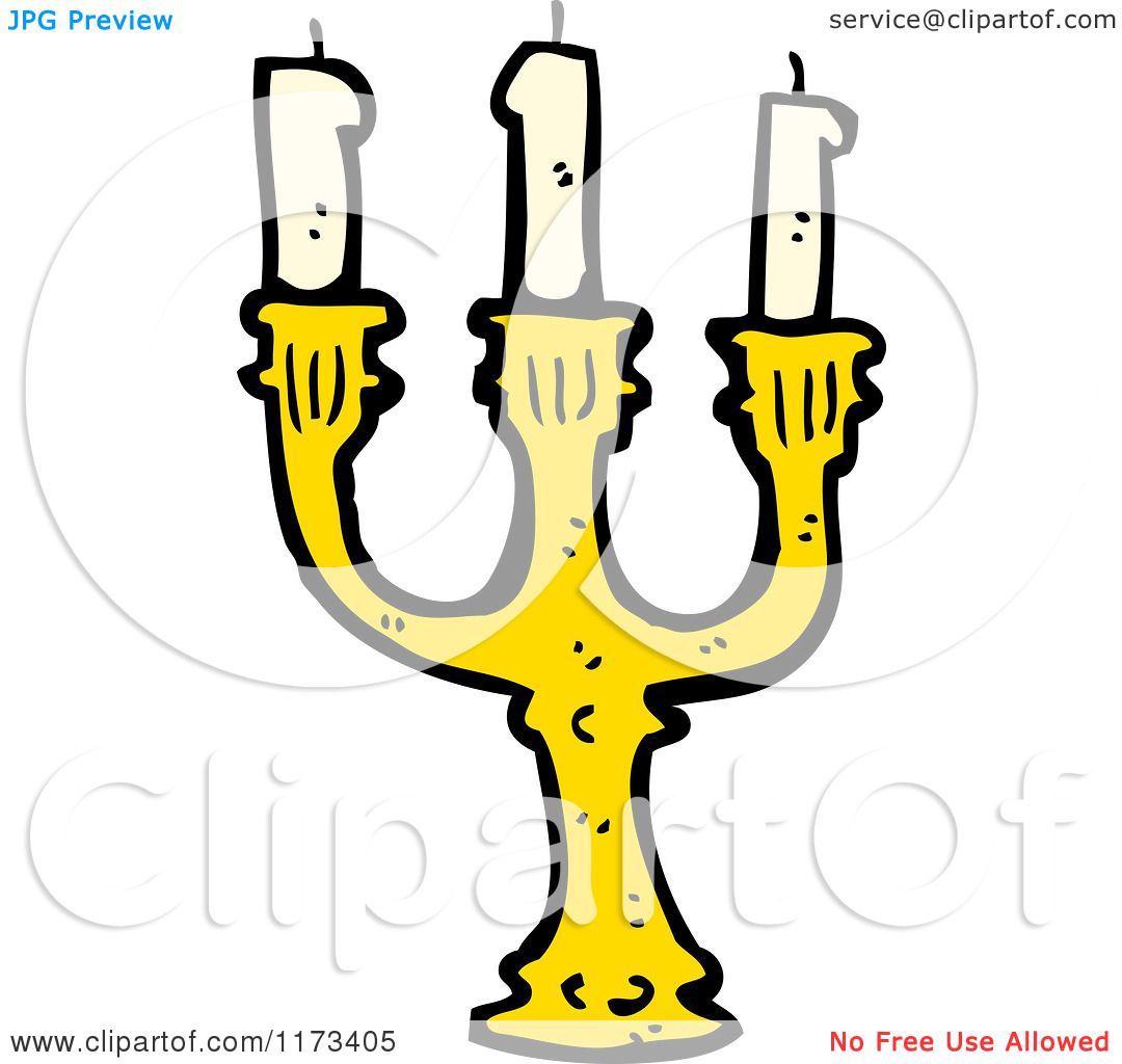 Cartoon-style yellow candelabra with three white candles, dripping wax, bold black outlines.