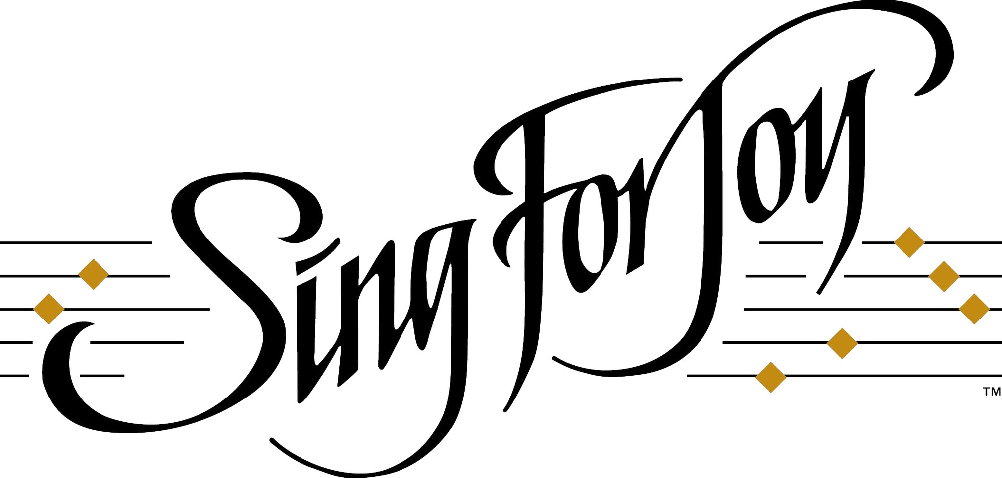 "Sing For Joy" logo in elegant black script with gold musical notes on staff lines.