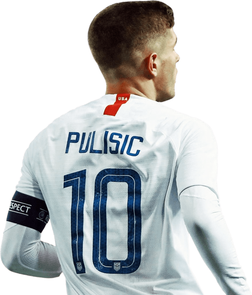 Christian Pulisic wearing USA national team jersey #10, back view with Respect armband.