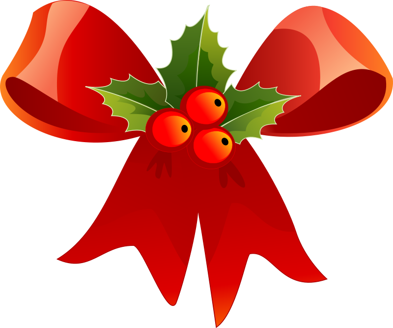 Festive red bow with holly leaves and berries, classic Christmas decoration.